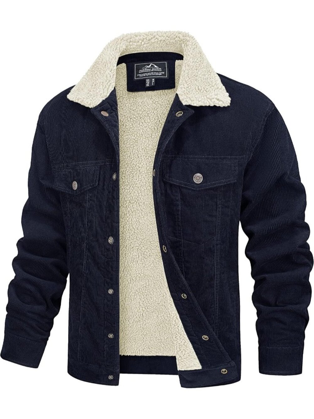 Men Navy Corduroy Sherpa Jacket Winter Fleece Cotton Coat Warm Casual Outerwear
